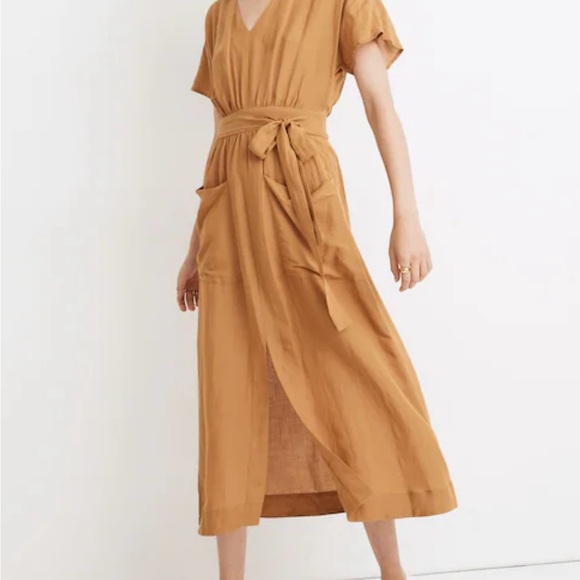 Madewell Linen-Blend Dolman-Sleeve Tie-Waist Midi Dress - Picture 1 of 9